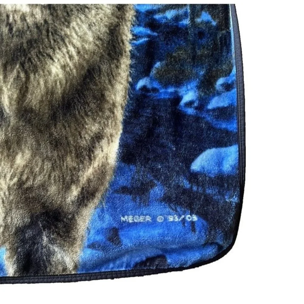 James Meger Wolf Throw Blanket Fleece Wildlife‎ Wolf Moon Forest Cabin Vtg Decor